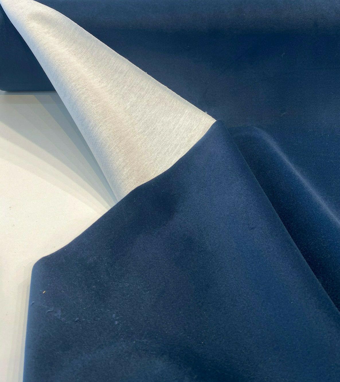 Modern Velvet Polyester Upholstery Fabric - Navy Blue, Velvet Pile, 56" Width (1 Yard)