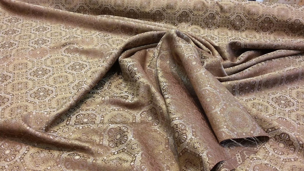 Westport Gold Polyester Jacquard Fabric - Gold Geometric Traditional, 57" Width (1 Yard)
