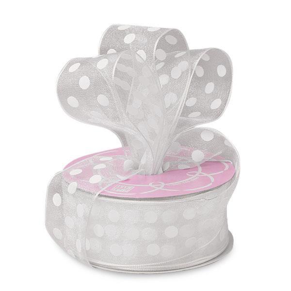 Sheer Polka Dot Wired Ribbon 1 1/2 '' X 25 yd White / White Dot Color 1 / roll