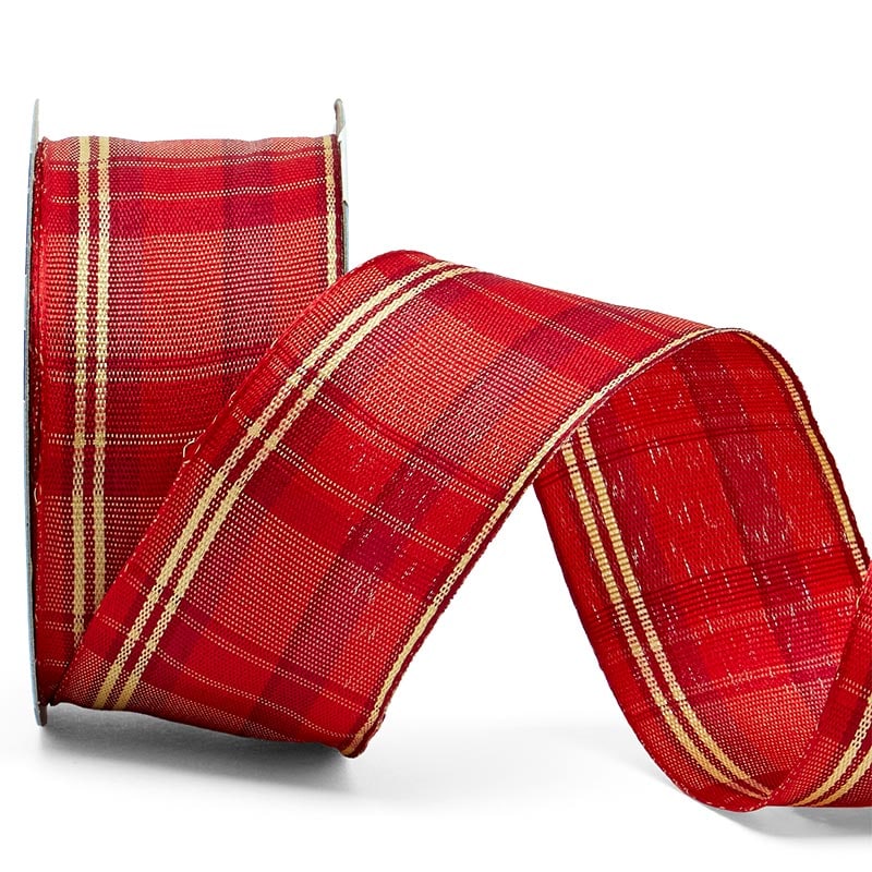 Rincon Plaid Wired Grosgrain Ribbon 1 1/2 '' X 10 yd Red Color 1 / roll