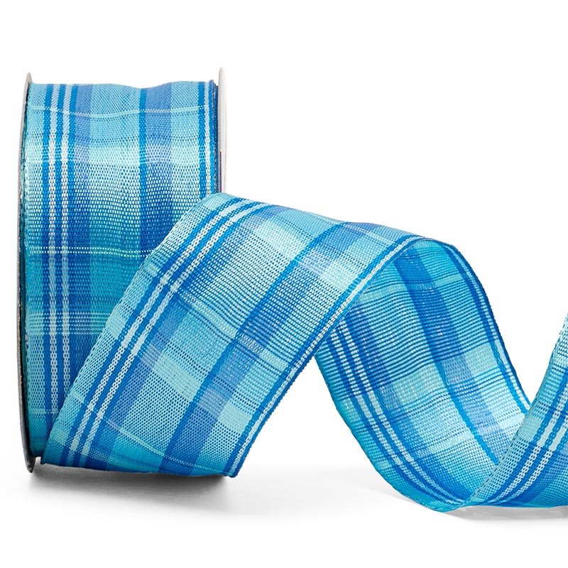 Rincon Plaid Wired Grosgrain Ribbon 1 1/2 '' X 10 yd Blue Color 1 / roll