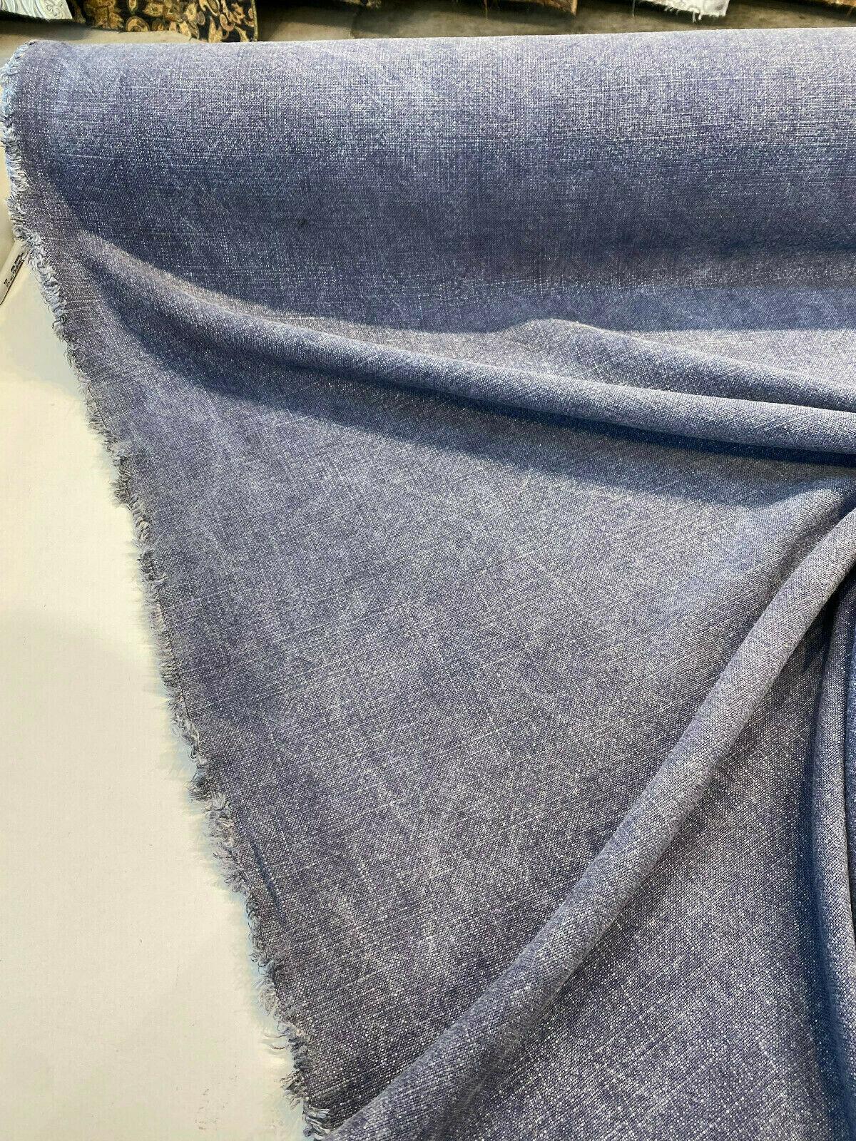 Belgian Linen Drifter Blue Baltic Linen Fabric - Baltic Blue, Shabby Chic, 56" Width (1 Yard)