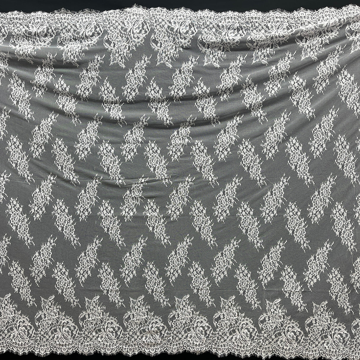 Embroidered Lace Fabric with Eyelash Scallop