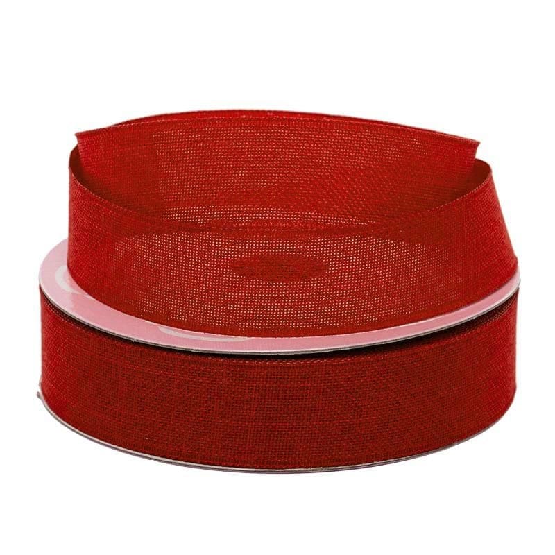 Red Faux Linen Ribbon – 7/8" x 25 Yards (1 Roll)