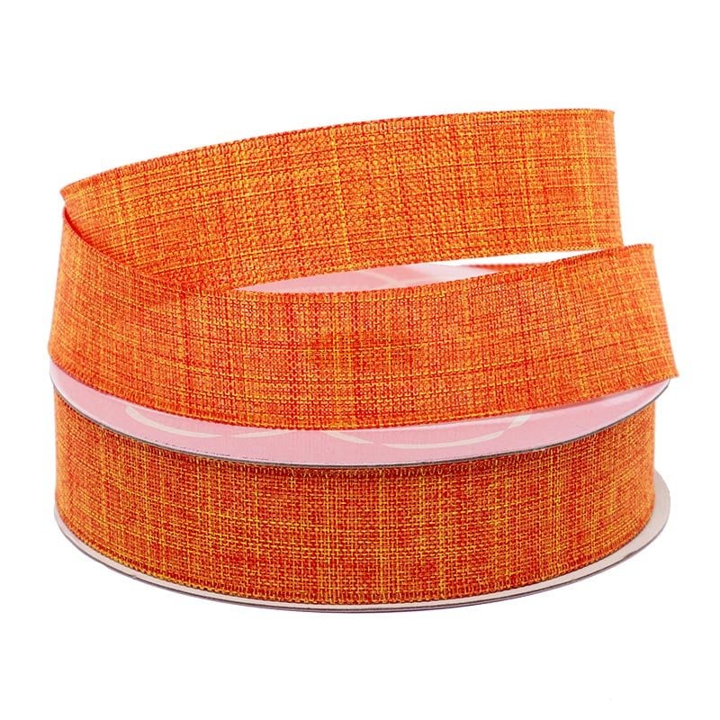 Faux Linen Ribbon – Tangerine, 7/8'' x 25 yd (1 Roll)