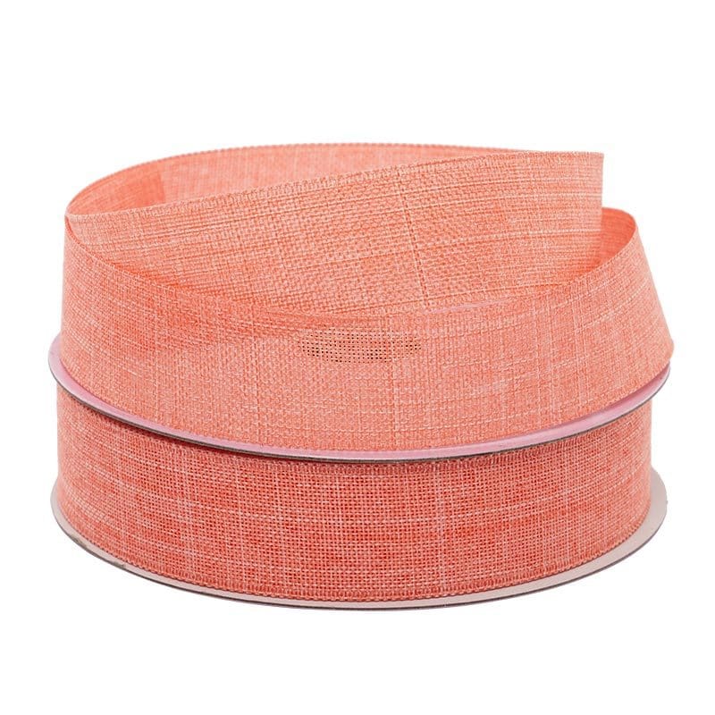 Faux Linen Ribbon – Light Coral, 5/8'' x 25 yd (1 Roll)