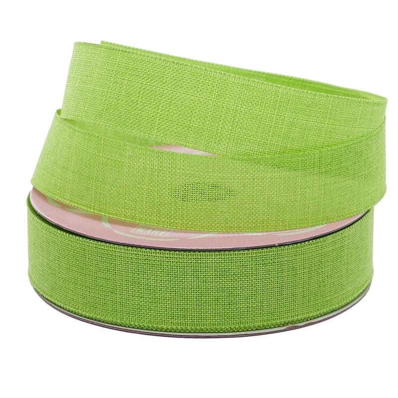 Faux Linen Ribbon Lime – 3/8" x 25 Yards (1 Roll)