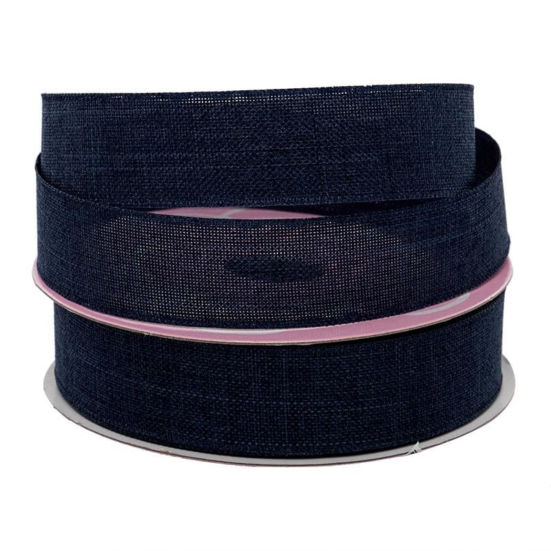 Faux Linen Ribbon – Navy, 5/8'' x 25 yd (1 Roll)