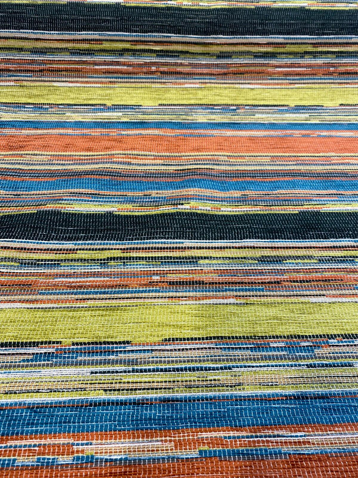 Bazaar Mosaic Stripe Chenille Fabric - Mosaic Stripe, Orange/Green/Blue/Black/Rust/Beige, 58" Width (1 Yard)
