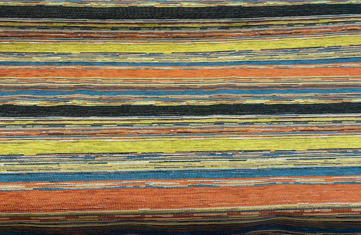 Bazaar Mosaic Stripe Chenille Fabric - Mosaic Stripe, Orange/Green/Blue/Black/Rust/Beige, 58" Width (1 Yard)