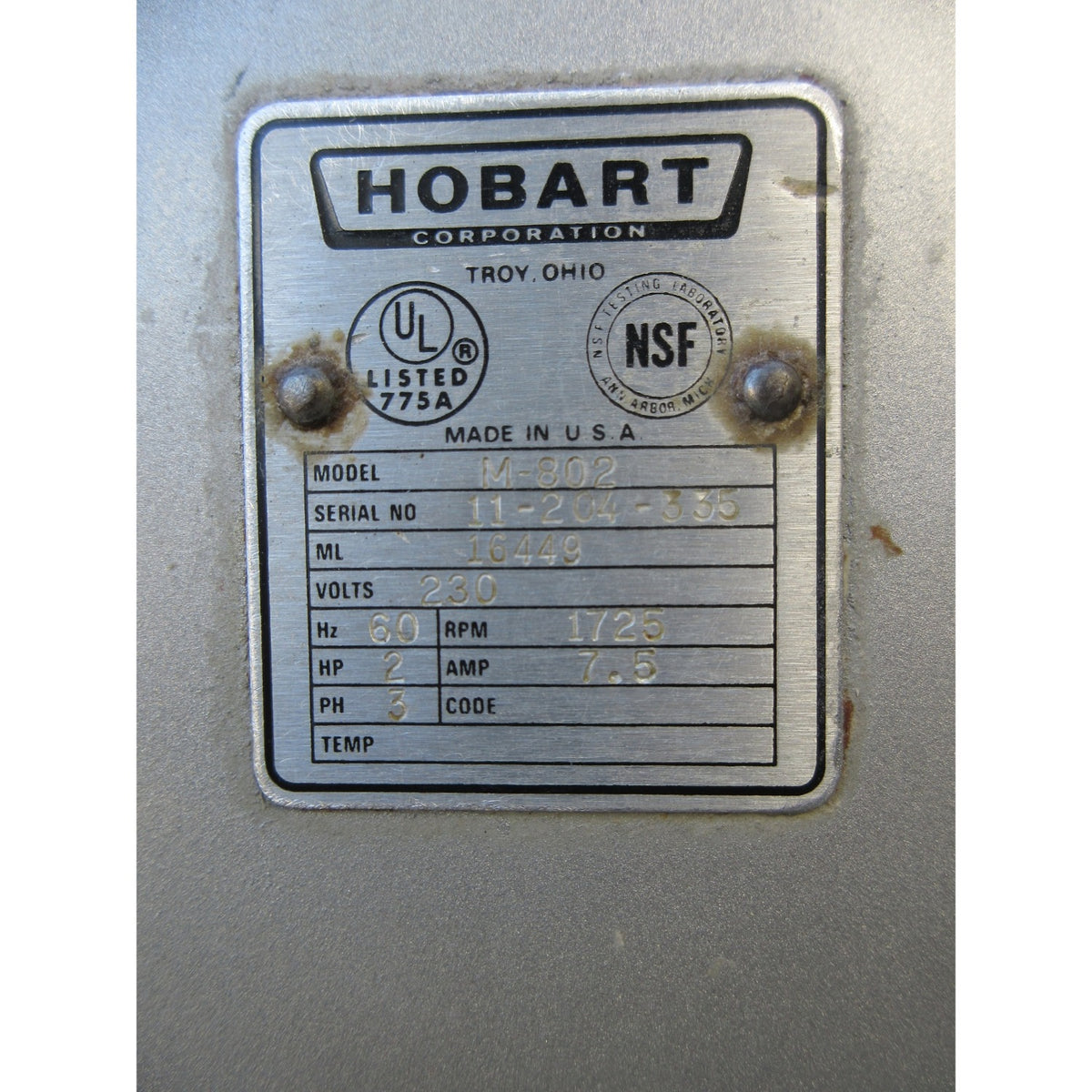 Hobart M802 80 Qt Mixer, Bowl And 2 Attachments Included, Used Excellent Condition