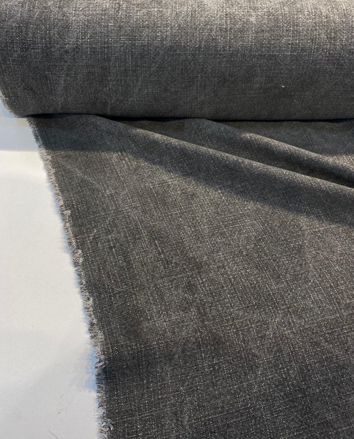 Belgian Linen Drifter Linen Fabric - Fossil Black, 56" Width, Railroaded (By The Yard)