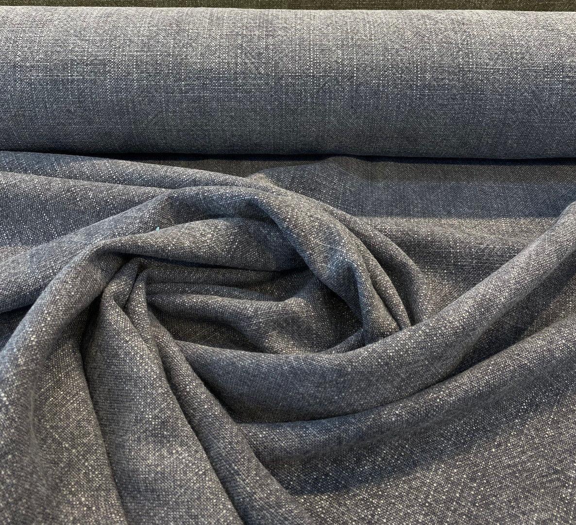Belgian Linen Drifter Eclipse Linen Fabric - Eclipse Black Hint Of Blue, 56" Width (1 Yard)