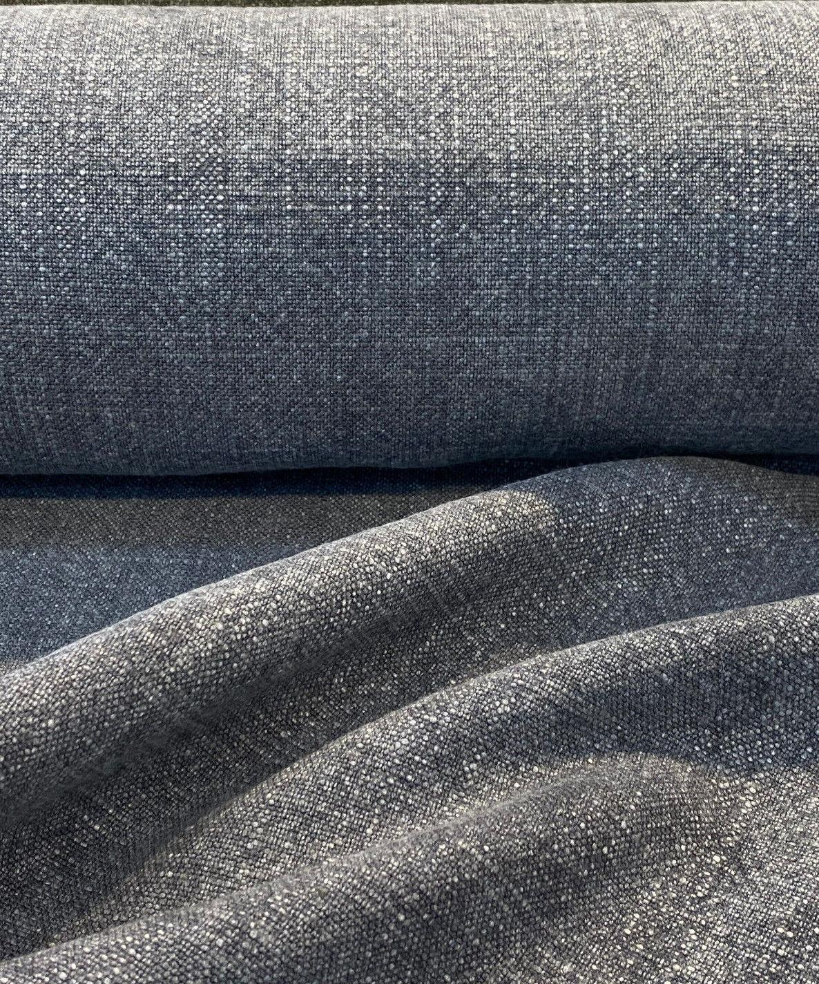 Belgian Linen Drifter Eclipse Linen Fabric - Eclipse Black Hint Of Blue, 56" Width (1 Yard)