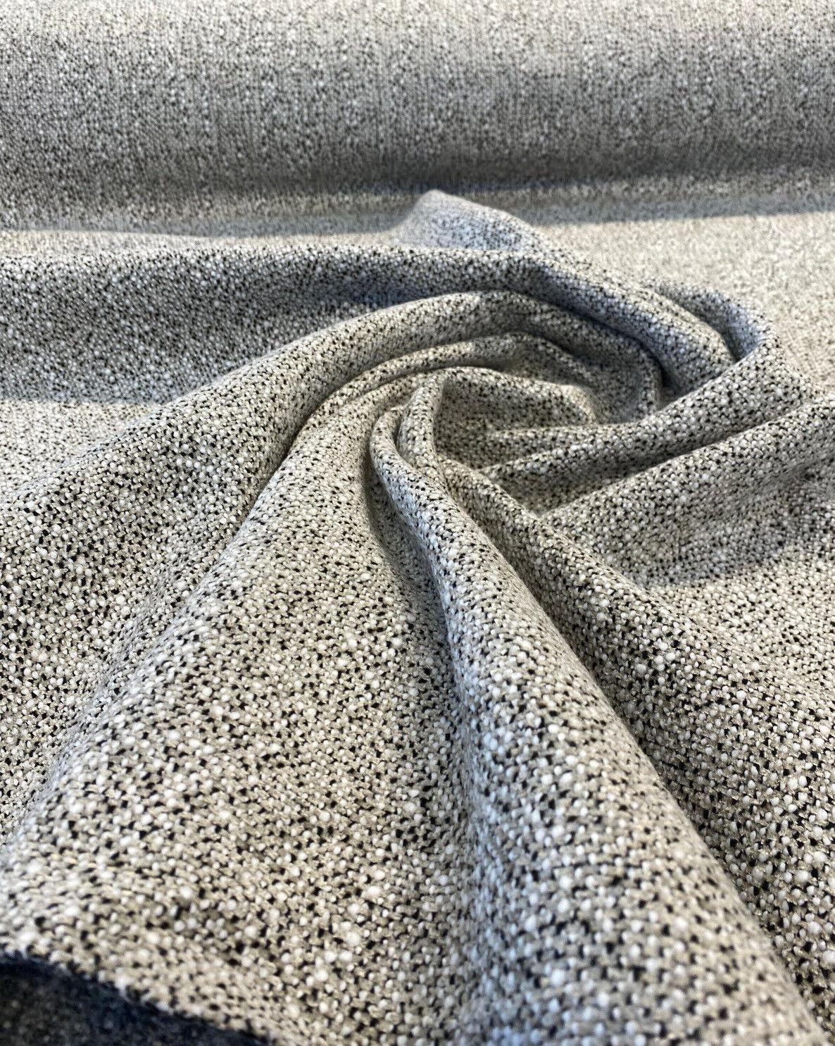 Leopard Snow Tweed Chenille Fabric - Beige Off White With Black Leopard Pattern, 56" Width (1 Yard)