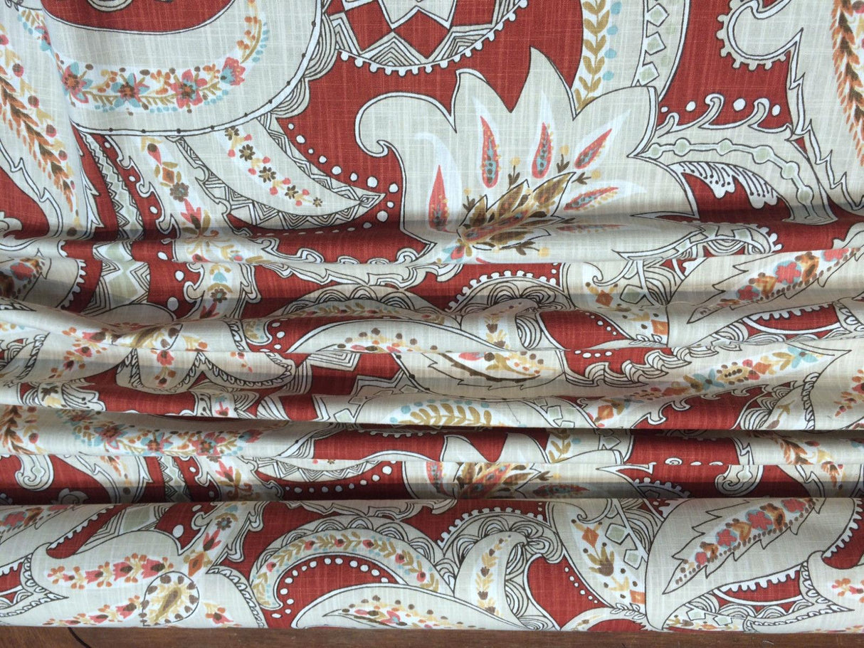 Kaufmann Paisley Pop Printed Linen Rayon Drapery Fabric - Pomegranate Paisley Print, 54" Width (By The Yard)