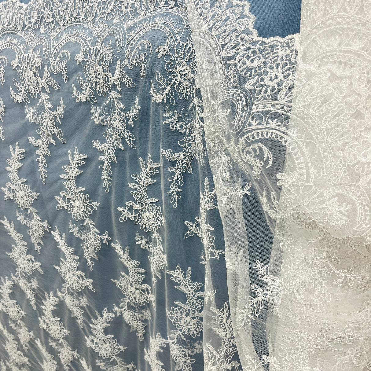 Corded Bridal Lace Fabric - Embroidered On 100 Percent Polyester Net Mesh, 51" Wide (1 Yard)