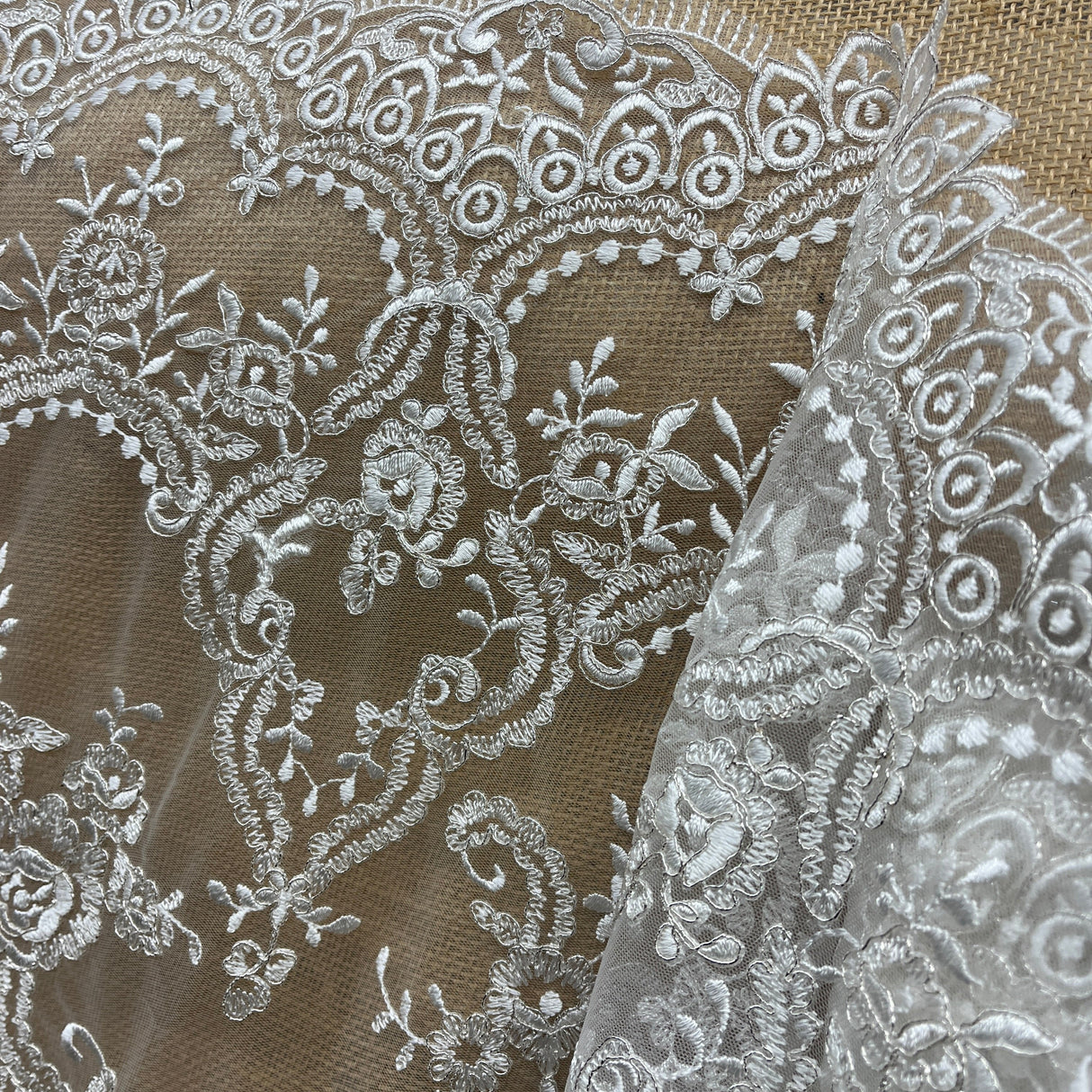 Embroidered Bridal Lace Ivory Silver