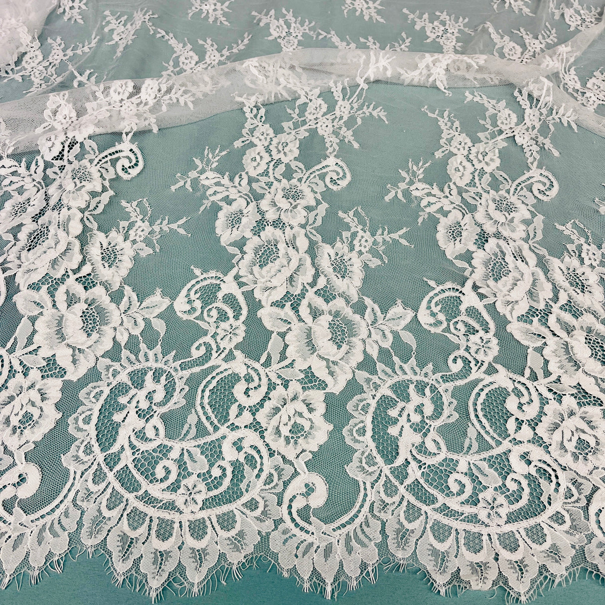 Embroidered Lace Fabric with Eyelash Scallop