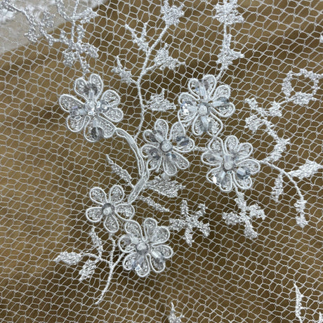 1 Yard Elegant Beaded Lace Fabric Embroidered on Polyester Net Mesh