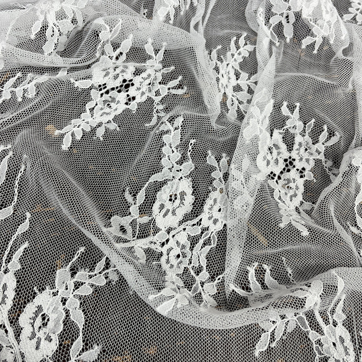 1 Yard Chantilly Embroidered Lace Fabric with Eyelash Scallop, 58" Wide French Alençon Lace for Bridal & Evening Wear