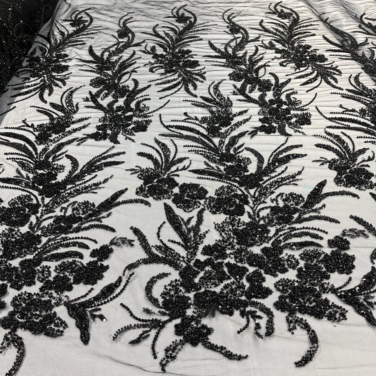 1 Yard Beaded Lace Fabric Embroidered 100 Percent Polyester Net Mesh 50 inch Width