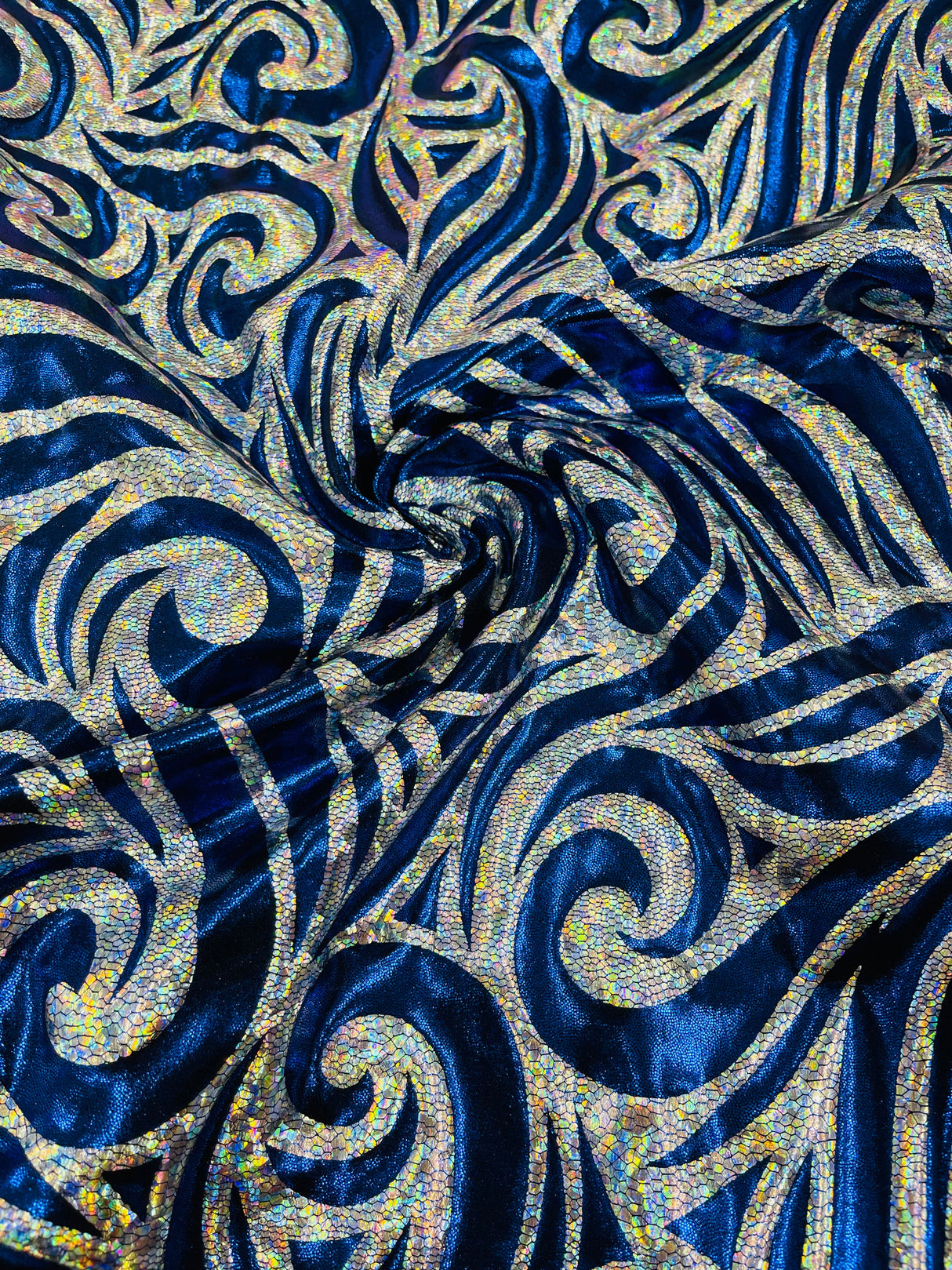 Foil Flame Spandex Fabric - Holographic Flame Print, 58" Width (1 Yard)