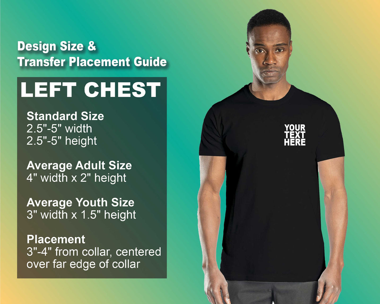 Pack: 12 Fast Printed Tees – Design Your Own Shirt with Photo, Logo, or Text (Left Chest - Black)