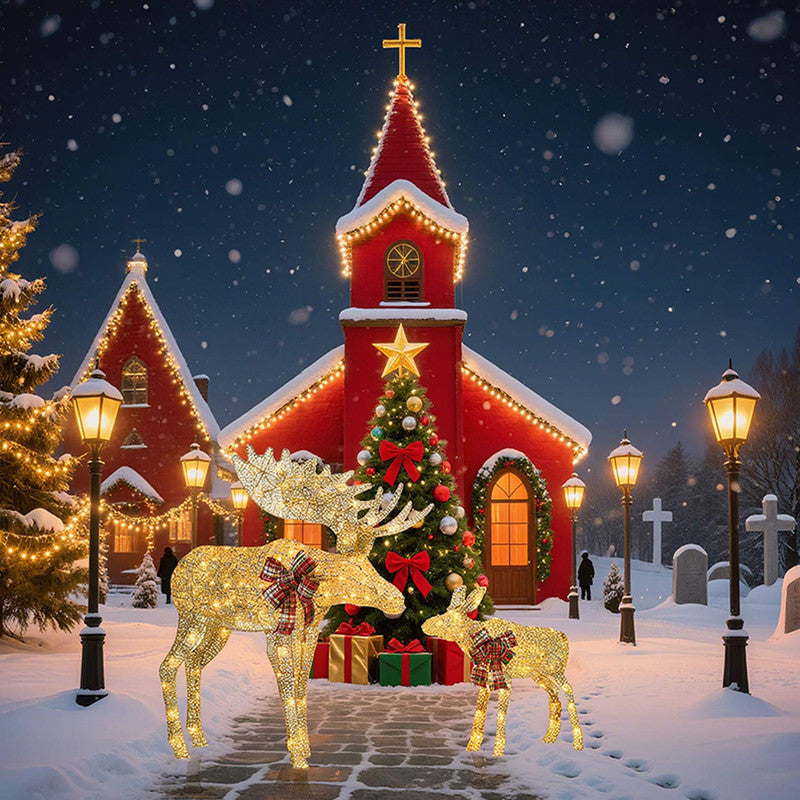 Champagne Cotton Rope Reindeer with 120L 50L LED Lights Holiday Decoration 24.61 x 16.14 x 10.04 Inches