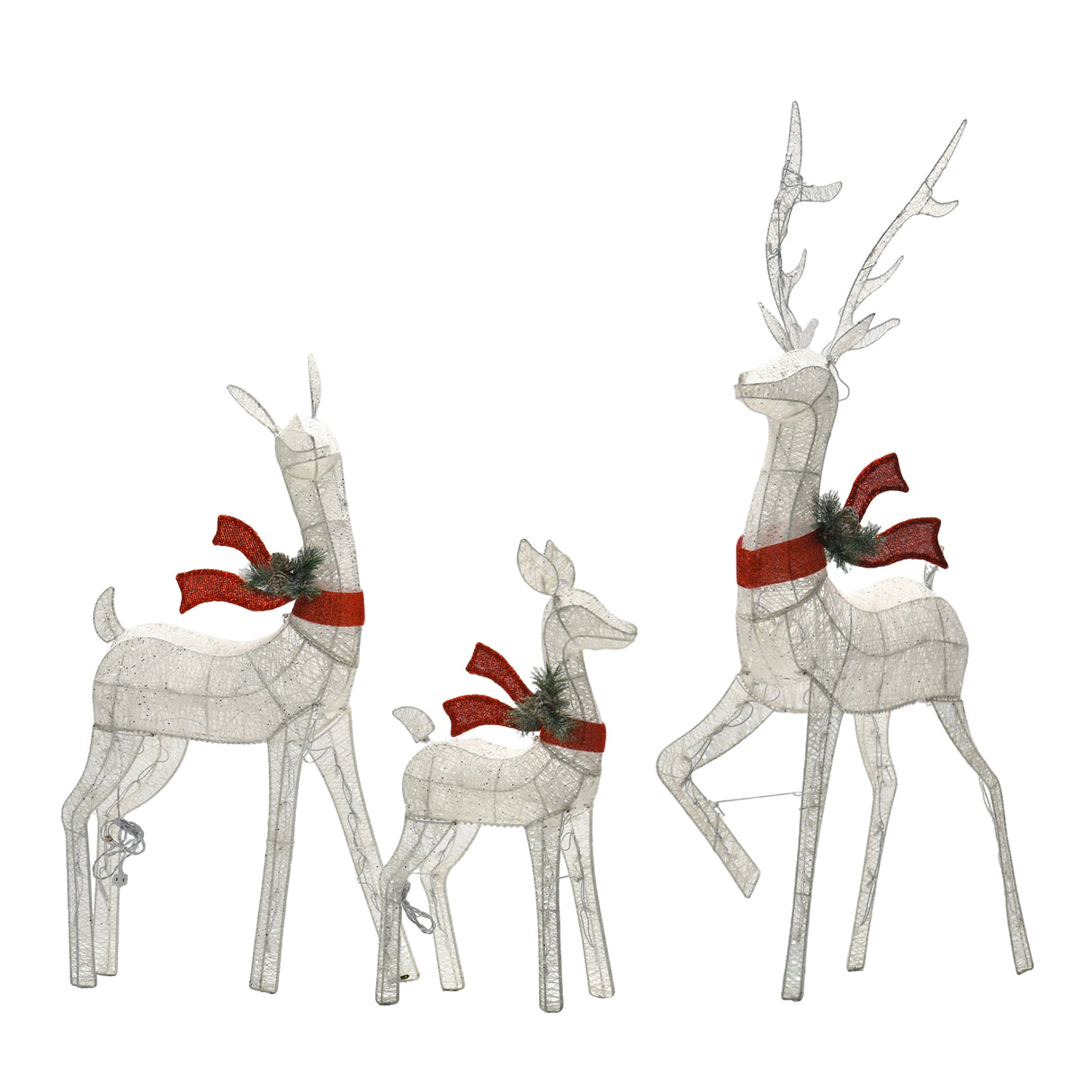 White Cotton Rope Reindeer Set of 3 with UL Listed Warm White LED Lights for Indoor/Outdoor Christmas Decoration 60" 48" 32"