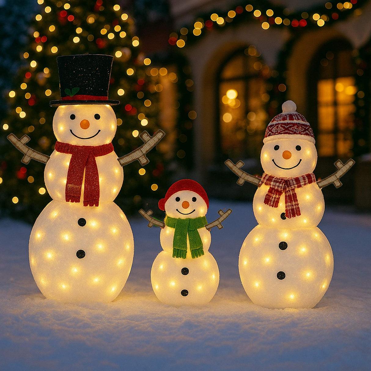 Charming Light Up Snowman Family Set for Festive Holiday Yard Décor