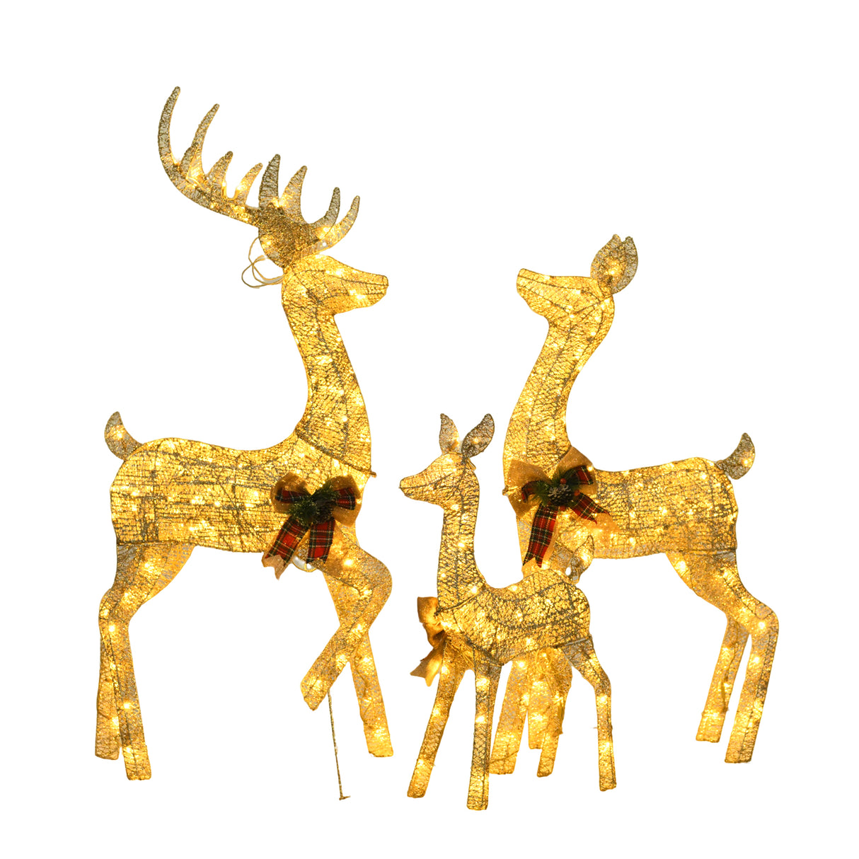 Champagne Cotton Rope Set of 3 Reindeer, Warm White LED Lights, Indoor/Outdoor Holiday Decoration 60" 48" 32"