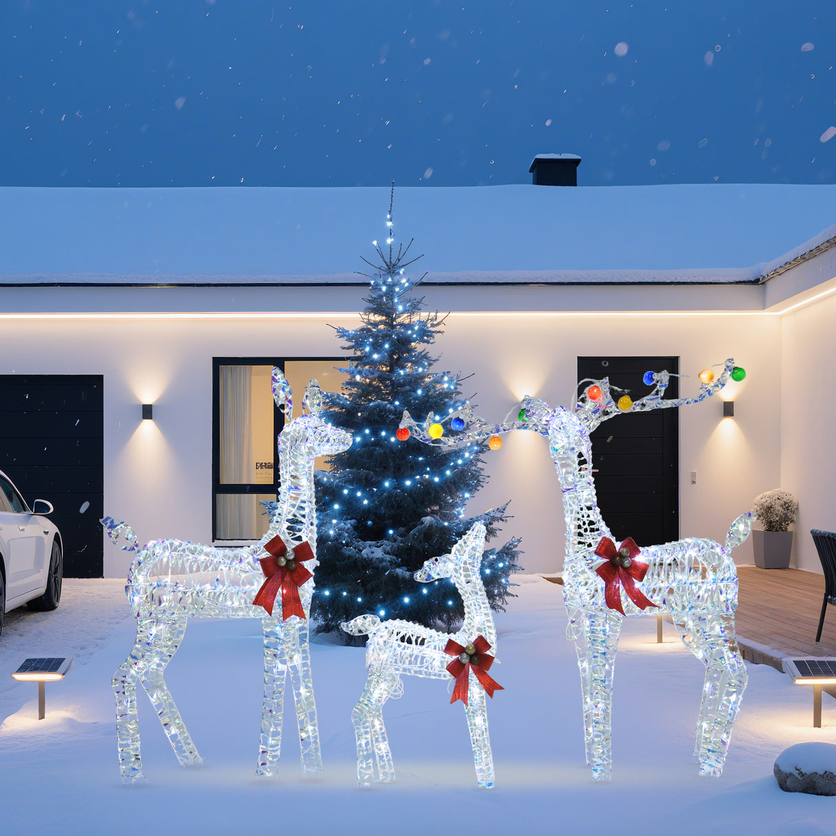 PVC Iridescent Striped Braided Reindeer Set of 3 LED Holiday Decoration 26.97 x 16.14 x 11.22 Inch