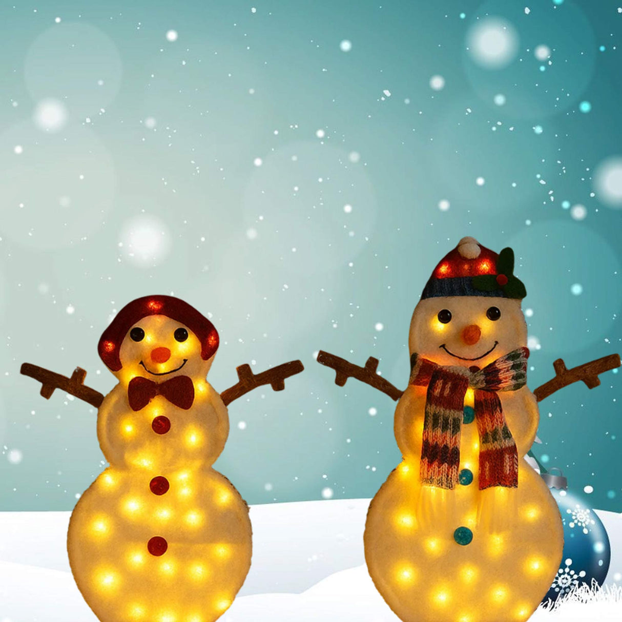 24 and 28 Inches Set of Two Light Up Snowmen Indoor Outdoor Decor