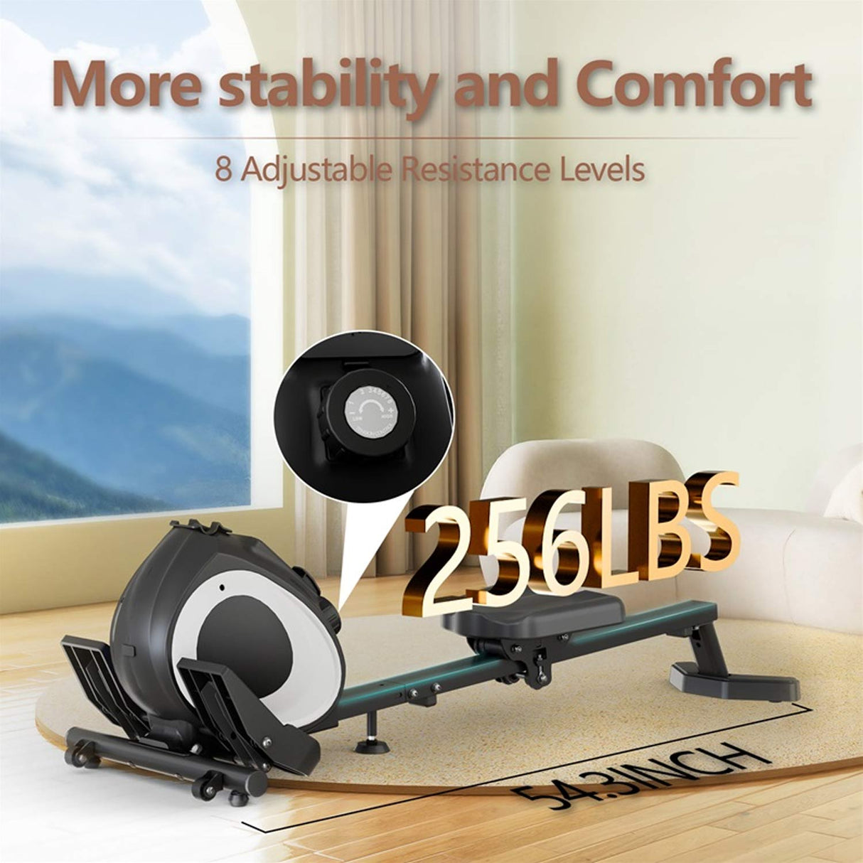 Magnetic Rowing Machine for Home, Adjustable 8-Speed Resistance, Full Body Workout, Supports Up to 265 lbs, Phone/Tablet Ready