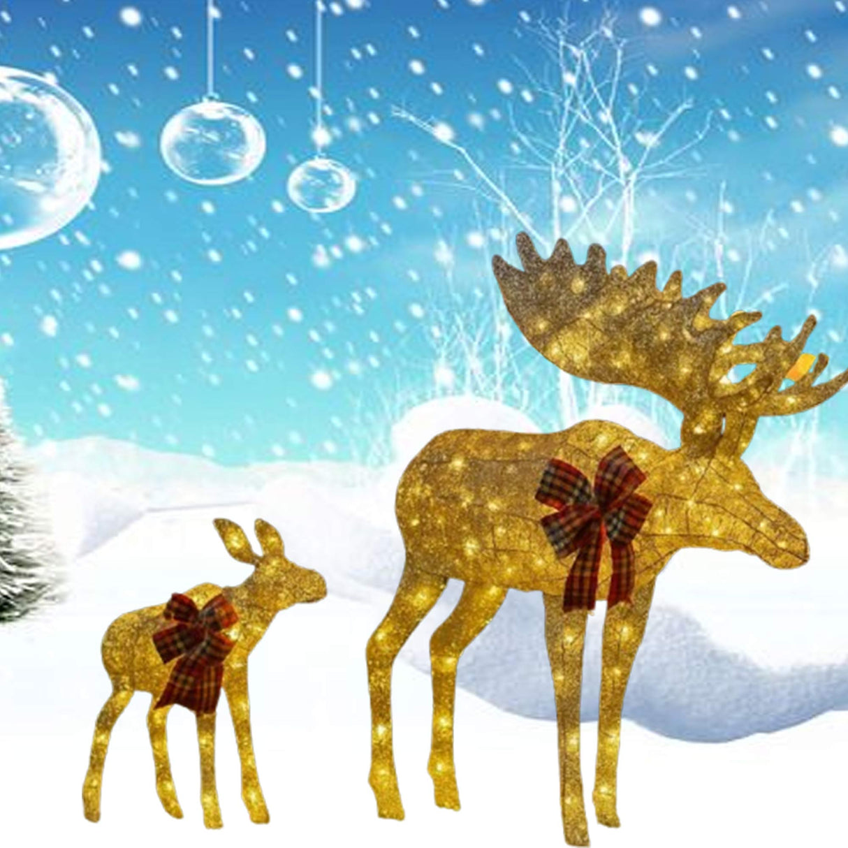 42 Inches and 22 Inches Champagne Cotton Thread Reindeer Set Two Deer