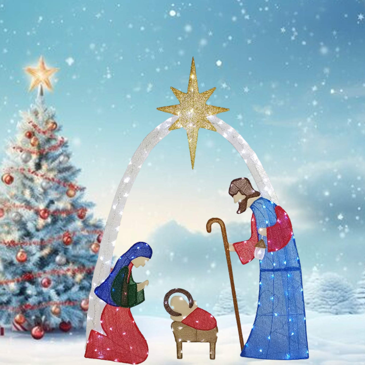 Glowing 54-Inch Nativity Scene with 115 Cool White LED Lights