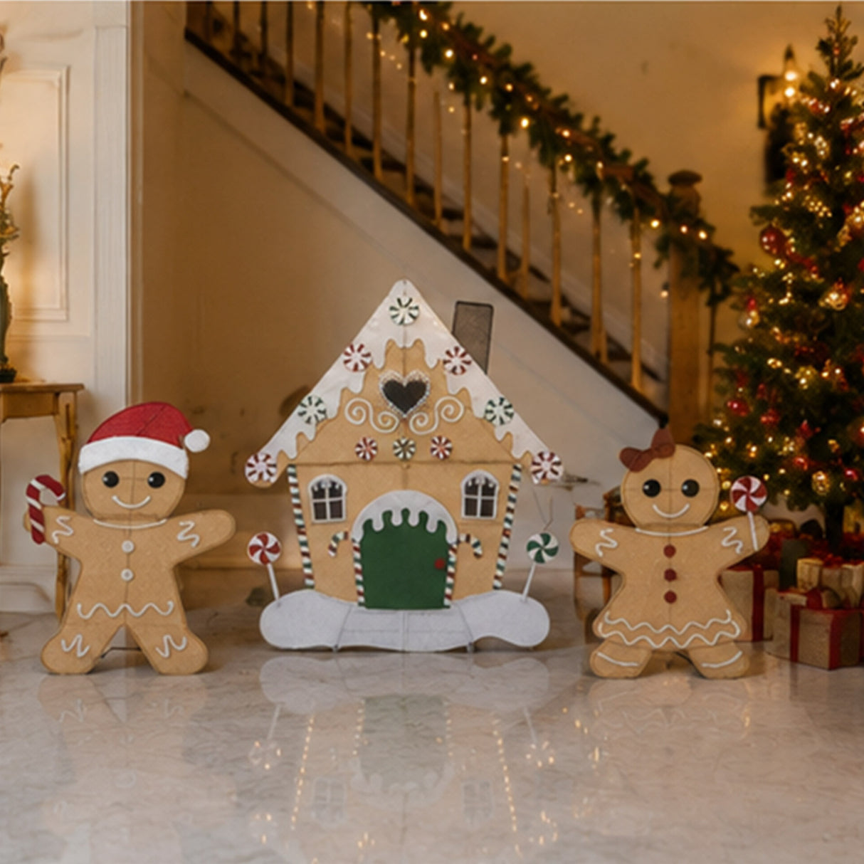 Lighted Gingerbread House Christmas Yard Decoration Set