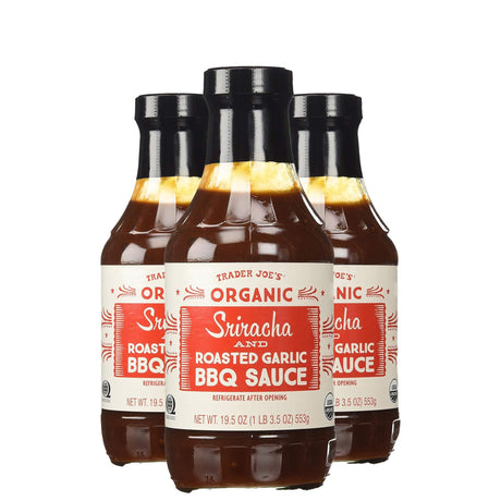 Trader Joe's Organic Sriracha and Roasted Garlic BBQ Sauce Bundle 19.5 Oz