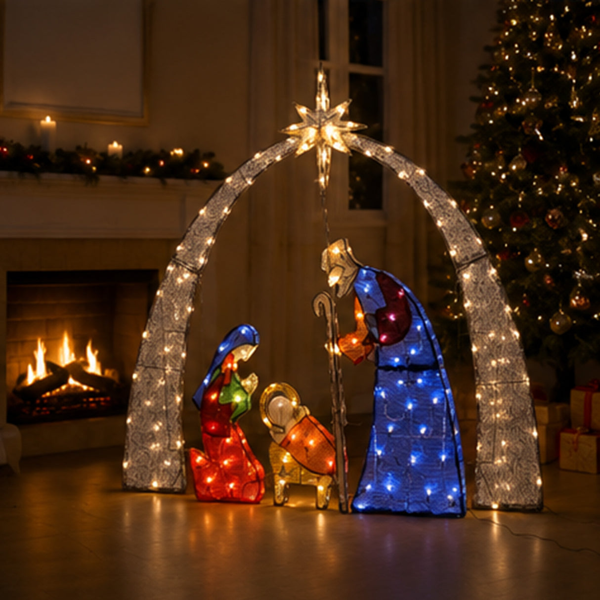 Lighted Nativity Scene Christmas Yard Decor Warm LED