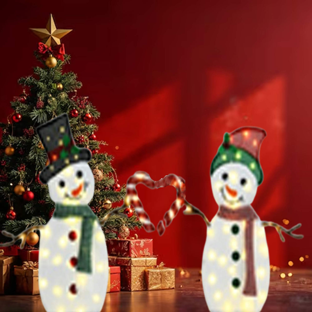 Set of Two Lighted Heart-Shaped Snowmen 30" & 32"H Christmas Decorations