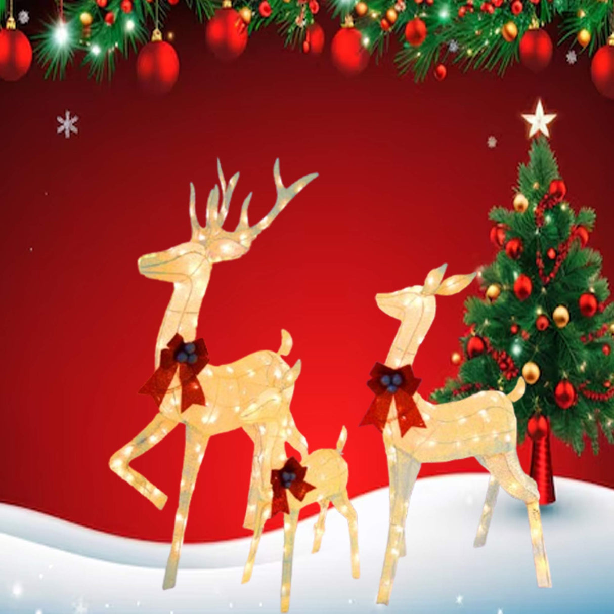 Christmas Deer Family LED Lights Decorative Holiday Indoor Outdoor Display