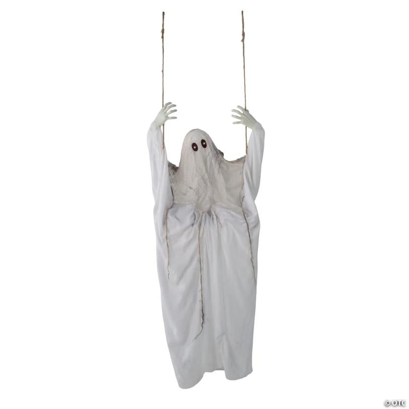 5 Ft. 1/4" Light-Up Life-Size Ghost on a Swing Halloween Decoration