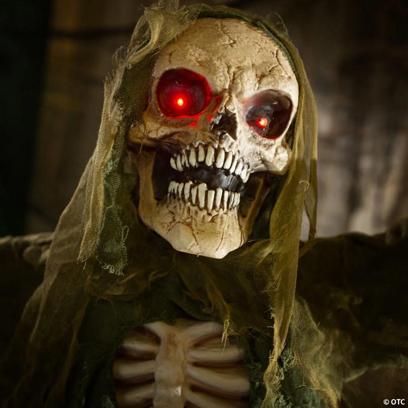 5 Ft. 4" Standing Animated Green Skeleton Reaper Halloween Decoration