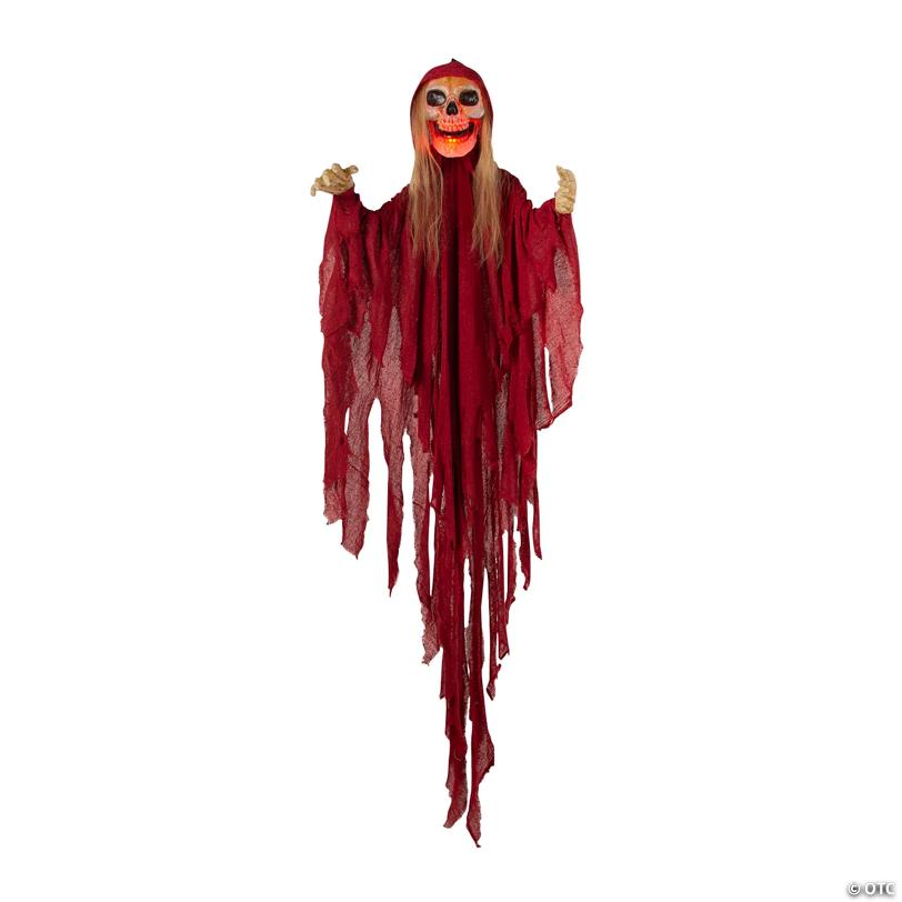 5 Ft. 6 3/4" Hanging Light-Up Skeletal Reaper in Red Robes Halloween Decoration