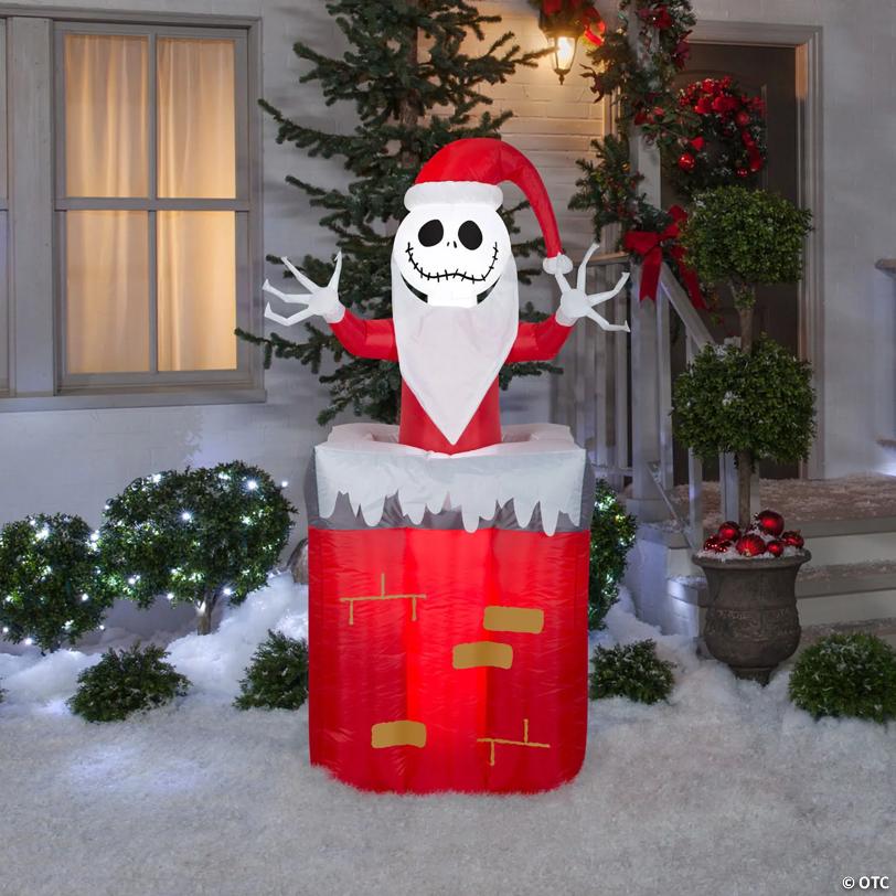 5 Ft. 6" Airblown® Inflatable Light-Up The Nightmare Before Christmas™ Animated Jack Skellington in Chimney Decoration