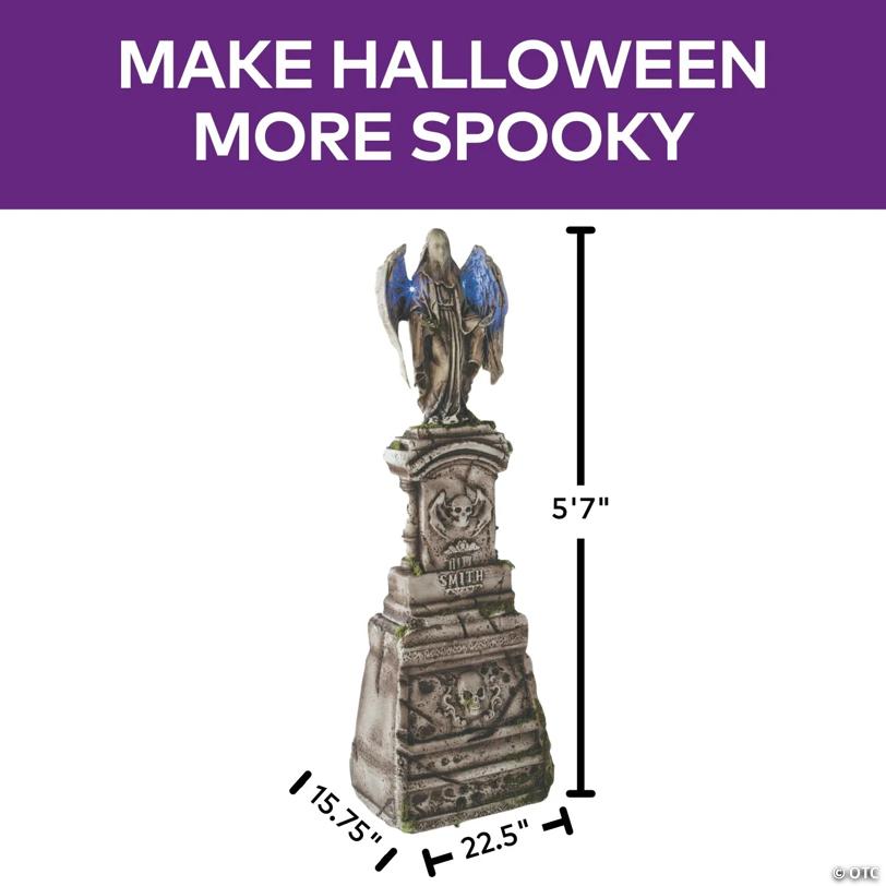5 Ft. 7" Tombstone with Light-Up Angel & Skulls Halloween Decoration