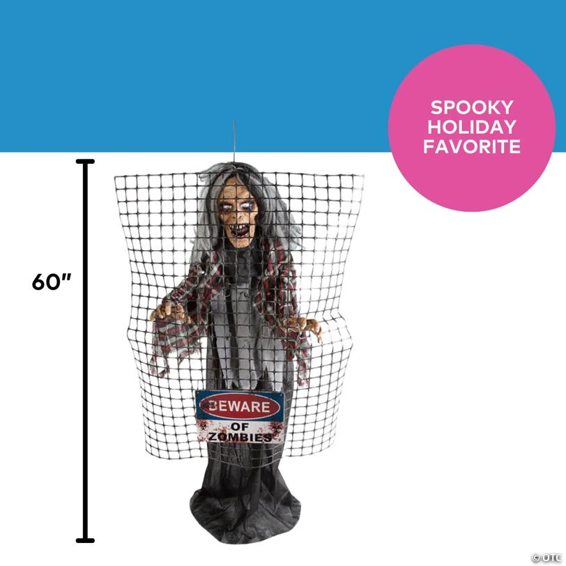 5 Ft. Animated Electric Fence Beware of Zombies Halloween Decoration