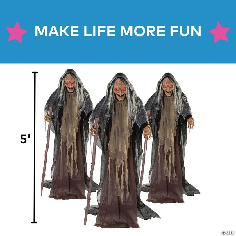 5 Ft. Bulk Animated Witches Standing Halloween Decorations Set - 3 Pc.