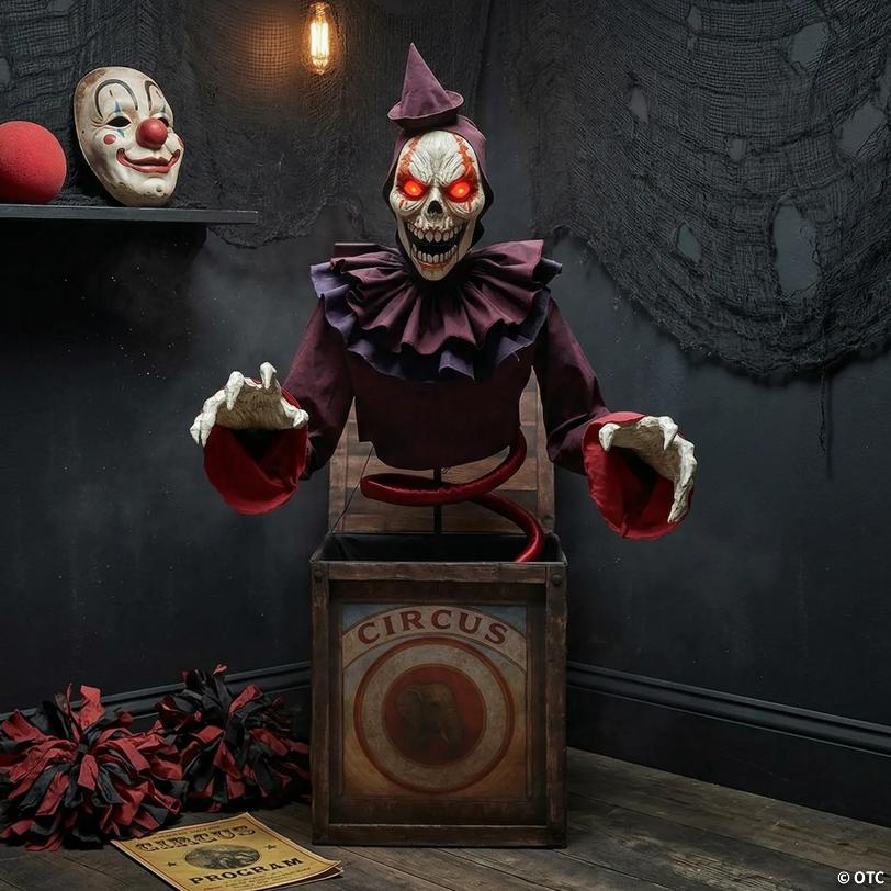 5 Ft. Skeleton Clown Mechanical Jack-in-the-Box Halloween Decoration